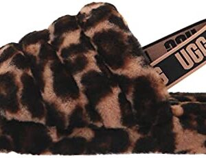 UGG Girls K Fluff Yeah Slide Panther Print Slipper, Butterscotch, 5 Big Kid