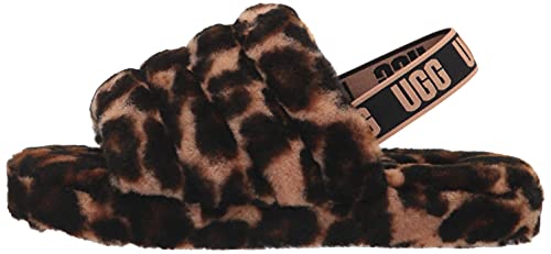 UGG Girls K Fluff Yeah Slide Panther Print Slipper, Butterscotch, 5 Big Kid