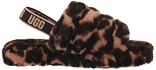 UGG Girls K Fluff Yeah Slide Panther Print Slipper, Butterscotch, 5 Big Kid