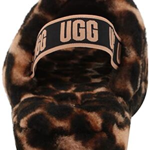 UGG Girls K Fluff Yeah Slide Panther Print Slipper, Butterscotch, 5 Big Kid