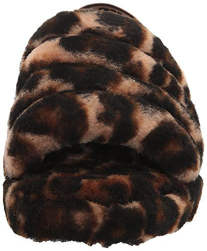 UGG Girls K Fluff Yeah Slide Panther Print Slipper, Butterscotch, 5 Big Kid