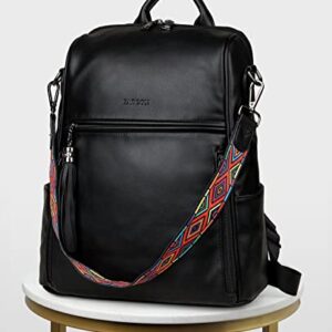 FADEON Leather Backpack Purse for Women Designer Travel Backpack Purses PU Fashion Ladies Shoulder Bag with Tassel Black