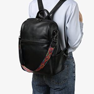 FADEON Leather Backpack Purse for Women Designer Travel Backpack Purses PU Fashion Ladies Shoulder Bag with Tassel Black