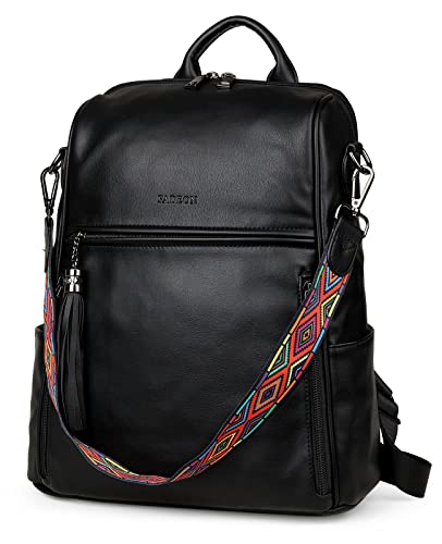 FADEON Leather Backpack Purse for Women Designer Travel Backpack Purses PU Fashion Ladies Shoulder Bag with Tassel Black