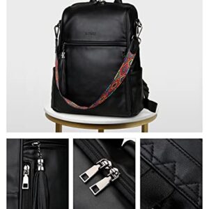 FADEON Leather Backpack Purse for Women Designer Travel Backpack Purses PU Fashion Ladies Shoulder Bag with Tassel Black