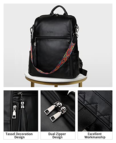 FADEON Leather Backpack Purse for Women Designer Travel Backpack Purses PU Fashion Ladies Shoulder Bag with Tassel Black