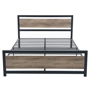 Catrimown Queen Platform Bed Frame with Wooden Headboard and Footboard, Metal Bed Frame Queen Size with Storage, Wooden Bed Frame, Strong Slat Support/No Box Spring Needed/Easy Assembly, Black