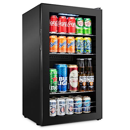 Ivation 126 Can Beverage Refrigerator | Freestanding Ultra Cool Mini Drink Fridge | Beer, Cocktails, Soda, Juice Cooler for Home & Office | Reversible Glass Door & Adjustable Shelving - Black