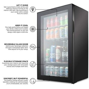 Ivation 126 Can Beverage Refrigerator | Freestanding Ultra Cool Mini Drink Fridge | Beer, Cocktails, Soda, Juice Cooler for Home & Office | Reversible Glass Door & Adjustable Shelving - Black