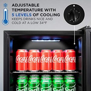 Ivation 126 Can Beverage Refrigerator | Freestanding Ultra Cool Mini Drink Fridge | Beer, Cocktails, Soda, Juice Cooler for Home & Office | Reversible Glass Door & Adjustable Shelving - Black