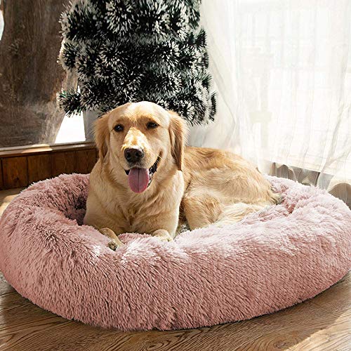 MFOX Calming Dog Bed (L/XL/XXL/XXXL) for Medium and Large Dogs Comfortable Pet Bed Faux Fur Donut Cuddler Up to 25/35/55/100lbs