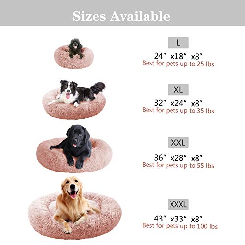 MFOX Calming Dog Bed (L/XL/XXL/XXXL) for Medium and Large Dogs Comfortable Pet Bed Faux Fur Donut Cuddler Up to 25/35/55/100lbs