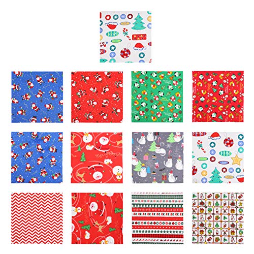 Healifty Christmas Fabric 13Pcs Christmas Cotton Fabric Bundles Patchwork Precut Fabric Scraps Quilting Fabric Sheets for DIY Christmas Stocking Tree Wreath Doll Quilted Fabric Drapery