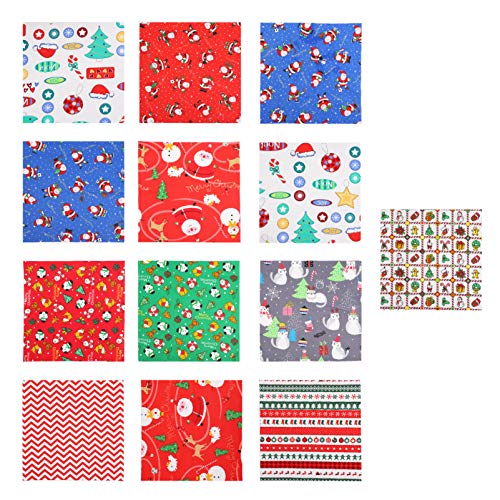 Healifty Christmas Fabric 13Pcs Christmas Cotton Fabric Bundles Patchwork Precut Fabric Scraps Quilting Fabric Sheets for DIY Christmas Stocking Tree Wreath Doll Quilted Fabric Drapery