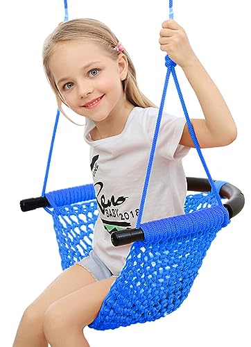 ROPECUBE Kids Swing Seat, Hand-Knitting Toddler Swing, Swing Seat for Kids with Adjustable Ropes, Kids Tree Swing Porch Swing Rope Swing Seat, for Outdoor Indoor, Playground, Backyard(Blue)