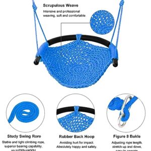 ROPECUBE Kids Swing Seat, Hand-Knitting Toddler Swing, Swing Seat for Kids with Adjustable Ropes, Kids Tree Swing Porch Swing Rope Swing Seat, for Outdoor Indoor, Playground, Backyard(Blue)