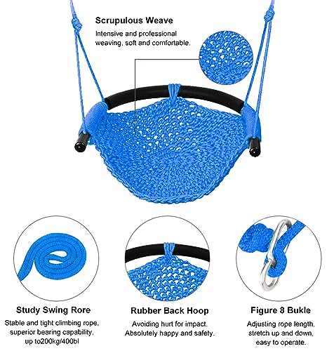 ROPECUBE Kids Swing Seat, Hand-Knitting Toddler Swing, Swing Seat for Kids with Adjustable Ropes, Kids Tree Swing Porch Swing Rope Swing Seat, for Outdoor Indoor, Playground, Backyard(Blue)