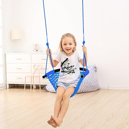 ROPECUBE Kids Swing Seat, Hand-Knitting Toddler Swing, Swing Seat for Kids with Adjustable Ropes, Kids Tree Swing Porch Swing Rope Swing Seat, for Outdoor Indoor, Playground, Backyard(Blue)