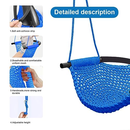 ROPECUBE Kids Swing Seat, Hand-Knitting Toddler Swing, Swing Seat for Kids with Adjustable Ropes, Kids Tree Swing Porch Swing Rope Swing Seat, for Outdoor Indoor, Playground, Backyard(Blue)