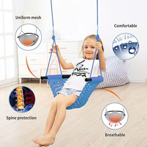 ROPECUBE Kids Swing Seat, Hand-Knitting Toddler Swing, Swing Seat for Kids with Adjustable Ropes, Kids Tree Swing Porch Swing Rope Swing Seat, for Outdoor Indoor, Playground, Backyard(Blue)