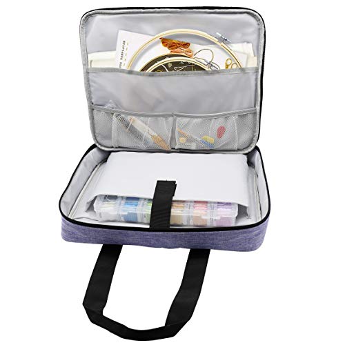 ATTERET Full Range Embroidery and Cross Stitch Starter Kit with Premium Storage Organizer Bag, Includes 99 DMC Coded Cotton Threads, 9 Metallic Floss, 3 Hoops, Needles, Scissors + More (Purple)