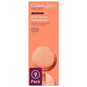 cleanlogic bath & body exfoliating dual-texture facial pads, face sponges for cleansing & softening sensitive skin, makeup remover pads, assorted colors, 9 count value pack