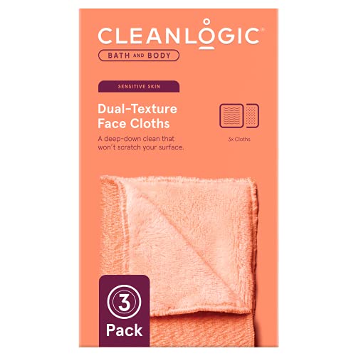 Cleanlogic Bath & Body Exfoliating Dual-Texture Facial Cloth, Make Up Remover, Assorted Colors, 3 Count