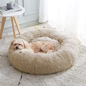 calming dog bed & cat bed, anti-anxiety donut cuddler warming cozy soft round fluffy faux fur plush cushion bed for small medium dogs and cats (20"/24"/27"/30")