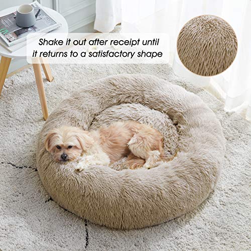 Calming Dog Bed & Cat Bed, Anti-Anxiety Donut Cuddler Warming Cozy Soft Round Fluffy Faux Fur Plush Cushion bed for Small Medium Dogs and Cats (20"/24"/27"/30")