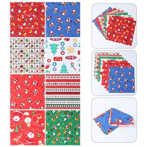 Healifty Fabrics 8Pcs Christmas Cotton Fabric Sheet Patchwork Cloth Quilting Precut Scraps Sewing Fabric Bundles for DIY Christmas Stocking Tree Wreath Doll 25x25cm Drapery