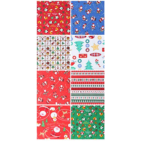 Healifty Fabrics 8Pcs Christmas Cotton Fabric Sheet Patchwork Cloth Quilting Precut Scraps Sewing Fabric Bundles for DIY Christmas Stocking Tree Wreath Doll 25x25cm Drapery