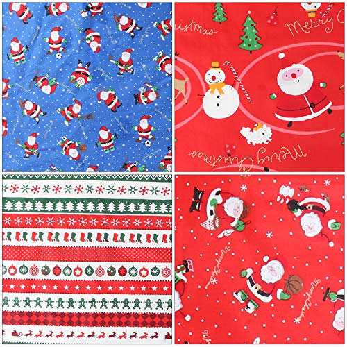 Healifty Fabrics 8Pcs Christmas Cotton Fabric Sheet Patchwork Cloth Quilting Precut Scraps Sewing Fabric Bundles for DIY Christmas Stocking Tree Wreath Doll 25x25cm Drapery