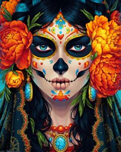 day of the dead paintings traditional festival mexico art digital painting paint by numbers kit for adults acrylic oil painting set painting for beginners skull and flowers drawing(16''wx20''h)