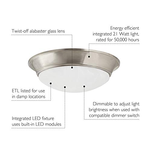 Design House 588848-SN Tess 13-inch Modern Integrated LED Twist Disk Ceiling Light with Alabaster Glass Shade for Bathroom Entryway Living Room, Satin Nickel