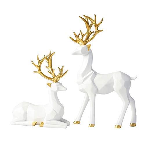 OUTASIGHT Nordic Style Origami Elk, Resin Sitting Standing Deer Statues, Reindeer Figurines, Ornaments Living Room TV Cabinet Wine Cabinet Gifts for Home Decoration (One Pair) (White)