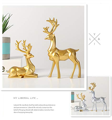 OUTASIGHT Nordic Style Origami Elk, Resin Sitting Standing Deer Statues, Reindeer Figurines, Ornaments Living Room TV Cabinet Wine Cabinet Gifts for Home Decoration (One Pair) (White)