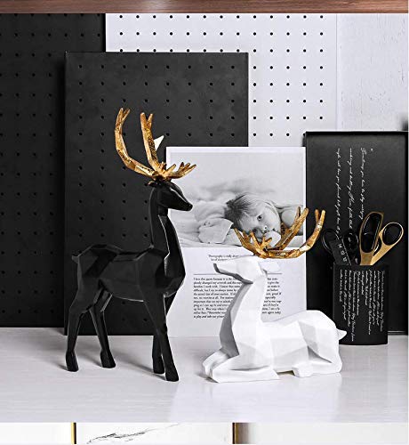 OUTASIGHT Nordic Style Origami Elk, Resin Sitting Standing Deer Statues, Reindeer Figurines, Ornaments Living Room TV Cabinet Wine Cabinet Gifts for Home Decoration (One Pair) (White)