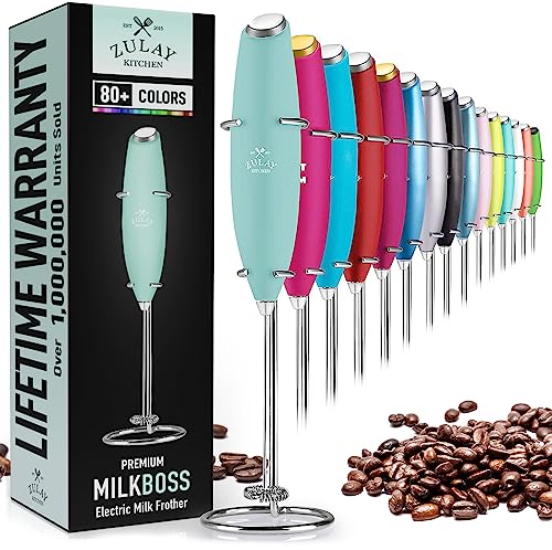 Zulay Powerful Milk Frother Handheld Foam Maker for Lattes - Whisk Drink Mixer for Coffee, Mini Foamer for Cappuccino, Frappe, Matcha, Hot Chocolate by Milk Boss (Fresh Mint)