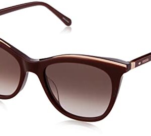 Fossil Women's Female Sunglass Style FOS 2103/G/S Cat Eye, Burgundy, 52mm, 18mm