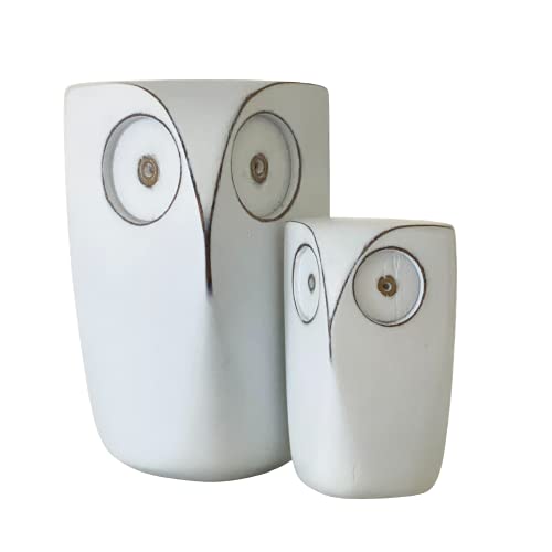 Huey House Wise Owl Decor Statue Sculptures - Set of 2 Small White Resin Figurines, 5¾ & 4 inches high