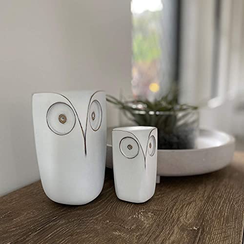 Huey House Wise Owl Decor Statue Sculptures - Set of 2 Small White Resin Figurines, 5¾ & 4 inches high