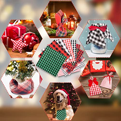 ZYP 20 Pcs Christmas Cotton Fabric Squares, 10 x 10 Inch Christmas Plaid Buffalo Check Fabric Precut Scraps for Christmas DIY Craft Sewing Quilting