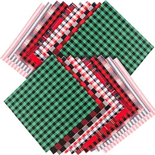 ZYP 20 Pcs Christmas Cotton Fabric Squares, 10 x 10 Inch Christmas Plaid Buffalo Check Fabric Precut Scraps for Christmas DIY Craft Sewing Quilting