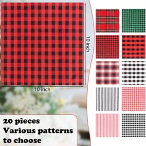 ZYP 20 Pcs Christmas Cotton Fabric Squares, 10 x 10 Inch Christmas Plaid Buffalo Check Fabric Precut Scraps for Christmas DIY Craft Sewing Quilting