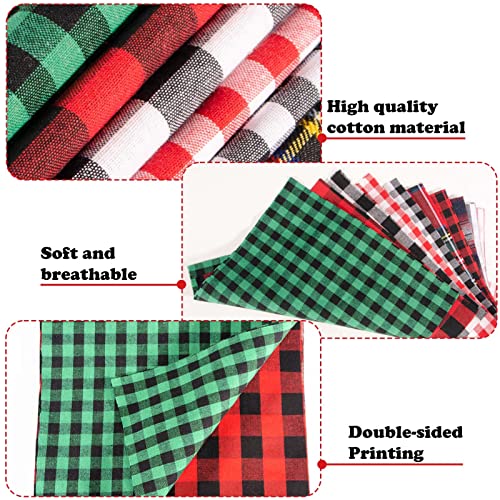 ZYP 20 Pcs Christmas Cotton Fabric Squares, 10 x 10 Inch Christmas Plaid Buffalo Check Fabric Precut Scraps for Christmas DIY Craft Sewing Quilting