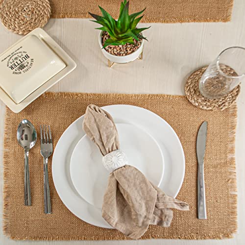 CHARDIN HOME Jute Burlap Placemats, Set of 4 Festive Table mats | 13''x19'' Natural Jute with Gold Lurex | Perfect for Weddings, Holidays, Birthdays, Occasions or Everyday