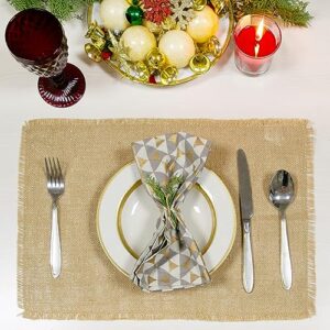 CHARDIN HOME Jute Burlap Placemats, Set of 4 Festive Table mats | 13''x19'' Natural Jute with Gold Lurex | Perfect for Weddings, Holidays, Birthdays, Occasions or Everyday