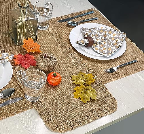 CHARDIN HOME Jute Burlap Placemats, Set of 4 Festive Table mats | 13''x19'' Natural Jute with Gold Lurex | Perfect for Weddings, Holidays, Birthdays, Occasions or Everyday