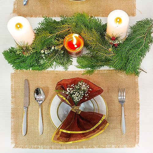 CHARDIN HOME Jute Burlap Placemats, Set of 4 Festive Table mats | 13''x19'' Natural Jute with Gold Lurex | Perfect for Weddings, Holidays, Birthdays, Occasions or Everyday