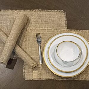 CHARDIN HOME Jute Burlap Placemats, Set of 4 Festive Table mats | 13''x19'' Natural Jute with Gold Lurex | Perfect for Weddings, Holidays, Birthdays, Occasions or Everyday